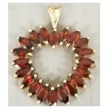 10k gold heart pendant s/w many marquis garnets: