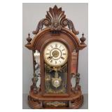 Fancy walnut clock w/ cupids & Jelliff head