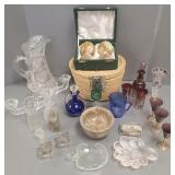 Gp Asst glass, etc: 10 3/4"H cut pitcher, teapot