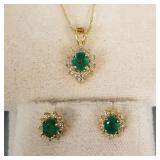 Matching 14k gold, emerald & diamond earrings &