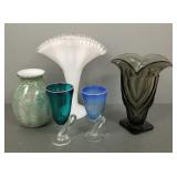 5 pcs vintage art glass, etc: Fenton silvercrest