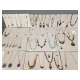 Lg Gp of necklaces, etc mounted on 13 boards-
