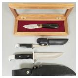 3 Buck knives incl Harley Davidson, etc-
