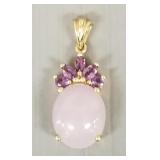 14k gold purple jade & amethyst pendant: 2.3g,