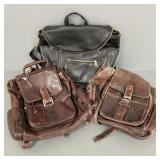 3 leather, etc backpacks