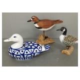 3 bird figures: Dansk porcelain duck 9", signed