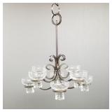 Swedish wrought iron candle chandelier w/ Kosta?
