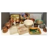 Gp Asst vintage metalware, etc: copper pots,