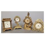4 antique/ vintage desk clocks: ornate figural