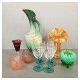 Gp vintage glass & pottery: green opal rose bowl,