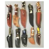 10 collector knives incl sheathes: Damascus,