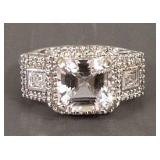 10k white gold ring set with clear stones-