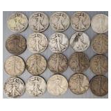 20 U.S. silver Walking Liberty silver 1/2 dollars