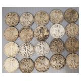 20 U.S. silver Walking Liberty silver 1/2 dollars