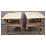 2 painted French style marble top side tables-