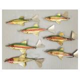 7 vintage Fred Arbogast lures: 3 1/4"L