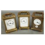3 antique French, etc.  brass carriage clocks-