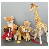 8 Steiff animals, etc: 23" giraffe, lion & Suzanne