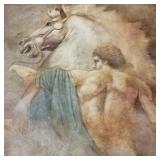 Lg. classical style giclee- man w/ horse- framed-