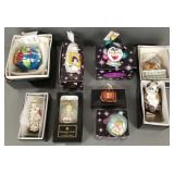 9 Radko ornaments incl Elizabeth Taylor, etc (some