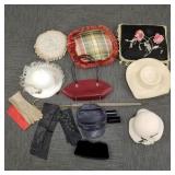 Gp vintage hats, pillows, umbrella, etc