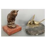 2 bronze animal sculptures: Barye recast cat &