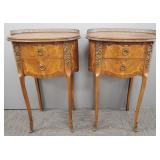 2 matching French 2-drawer satin wood nightstands