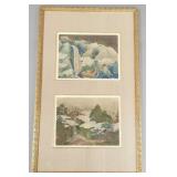 Pair signed Chinese paintings on silk?- mountain