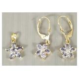 Matching 14k gold & gemstone earrings & pendant: