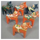6 Dala horses: some w/ labels- 8 1/4" tallest