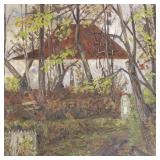 Initialed oil painting on canvas: house in the