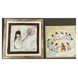 2 framed De Grazia scarves- larger 33 1/4"x