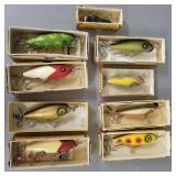 9 vintage South Bend Surf- Oreno, etc. baits w/