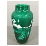 Valerie Surjan signed scenic cameo glass vase 9"T