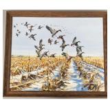 Signed John? wildlife oil on board: ducks over