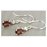 14k white gold drop earrings s/w diamond & garnet
