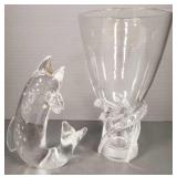 2 pcs Steuben signed incl: 11" vase & Salmon (both