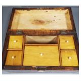 Antique wooden tea caddy box- 6"H 12"W 6 1/2"D