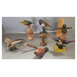 7 antique, etc carved wood bird figures-