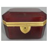 Moseer type ruby crystal hinged jewelry casket w/