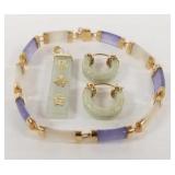 3 pcs 14k gold & jade jewelry: bracelet, pendant &
