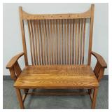 Oak Amish Arts & Crafts style spindle bench w/