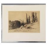 Pencil signed Geroge T. Plowman etching- mountain
