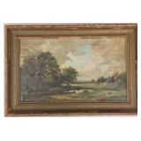 Antique oil painting on canvas- landscape w/ sheep