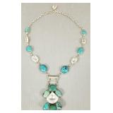 Turquoise & rock crystal pendant/ necklace set in