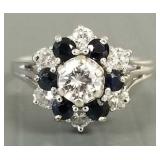 14k white gold, diamond & sapphire ring: 3.3g,