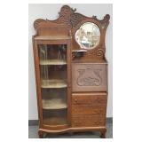 Antique carved oak side-by-side secretary 72"t