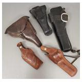5 vintage leather holsters incl 1 marked U.S. etc