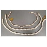 Three- 14k gold & cultured pearl necklaces: 18"L