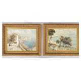2 vintage signed Ricciore oils on canvas: Seaside